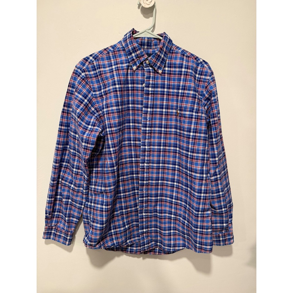 Polo Ralph Lauren Mens Classic Fit Plaid Button Down Shirt Blue Red White Large